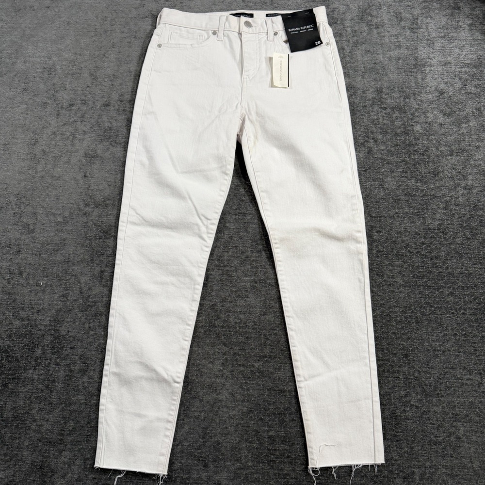 Banana Republic White Mid Rise Skinny Ankle Jeans Raw Hem Size 28 NEW W Tag